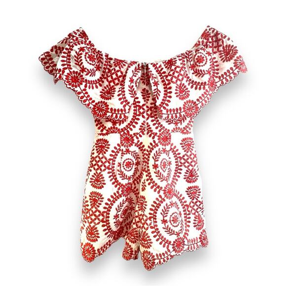 ENTRO Orange floral embroidered Romper Shorts with on/off neckline SZ 4 - Picture 9 of 9